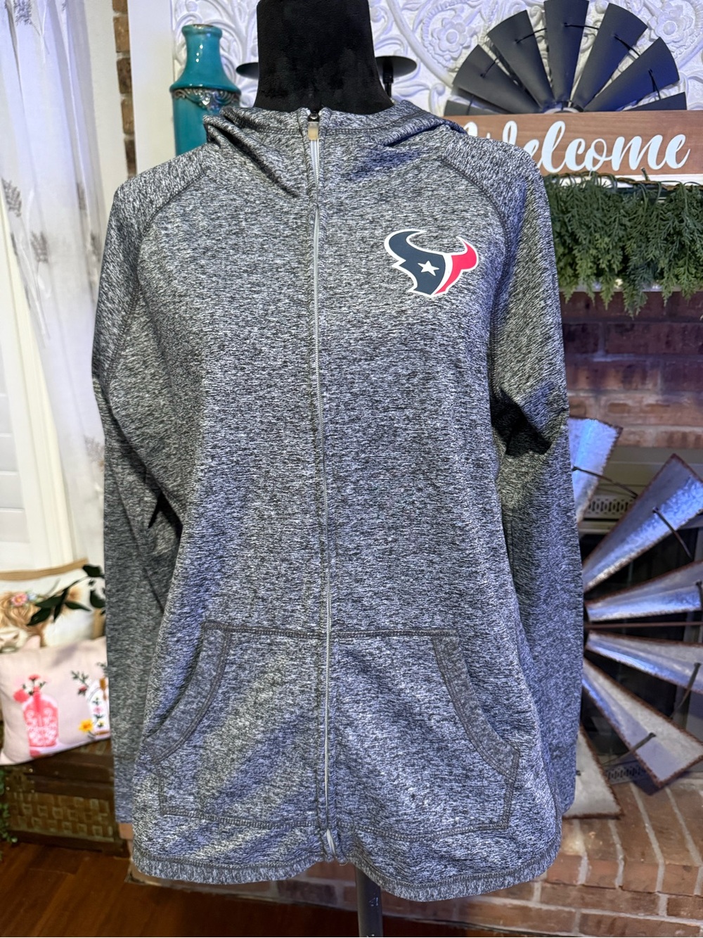 Houston Texans NFL Gray Full Zip Hoodie XL Space Dye Football